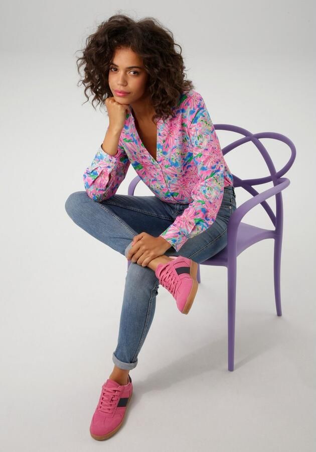 Aniston CASUAL Blouse zonder sluiting met kleurrijke schilderachtige bloemenprint - Foto 4