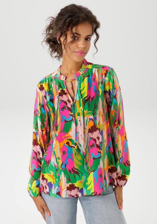 Aniston CASUAL Blouse zonder sluiting met leeuwenkoppen in kleurrijke jungle-print - Foto 7