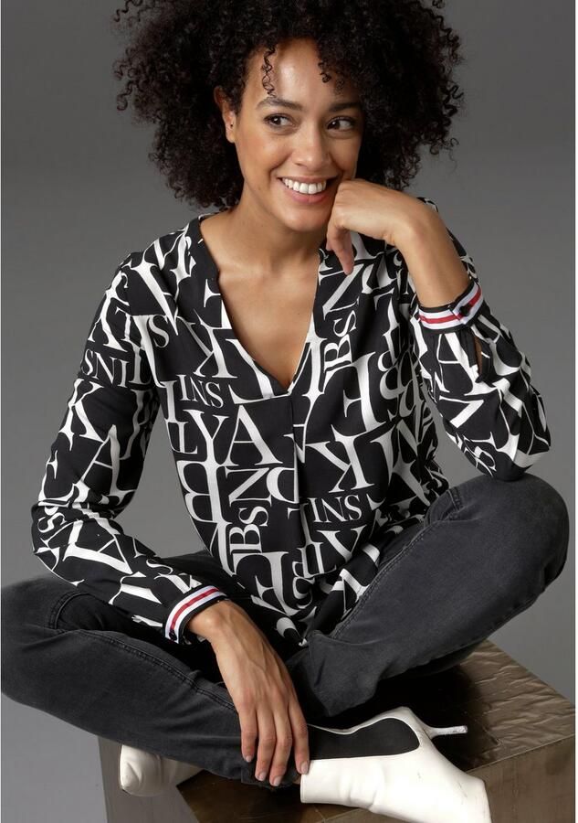 Aniston CASUAL Blouse zonder sluiting met letters gedessineerd - Foto 3