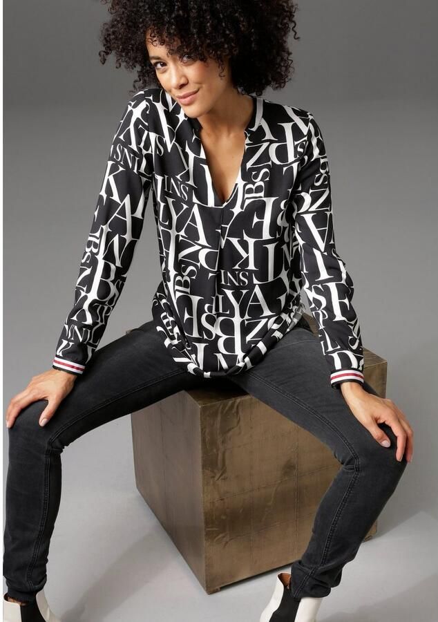Aniston CASUAL Blouse zonder sluiting met letters gedessineerd - Foto 2