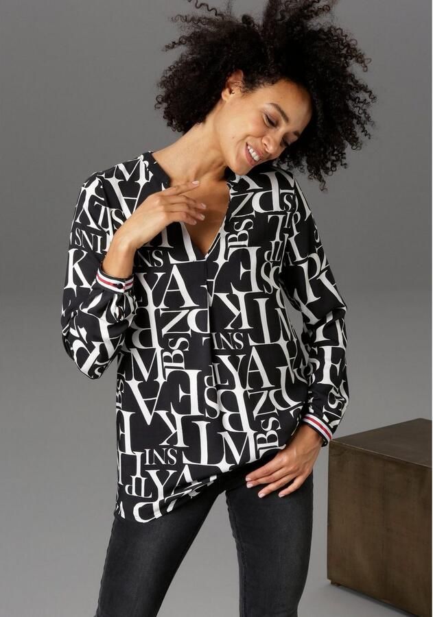 Aniston CASUAL Blouse zonder sluiting met letters gedessineerd - Foto 4