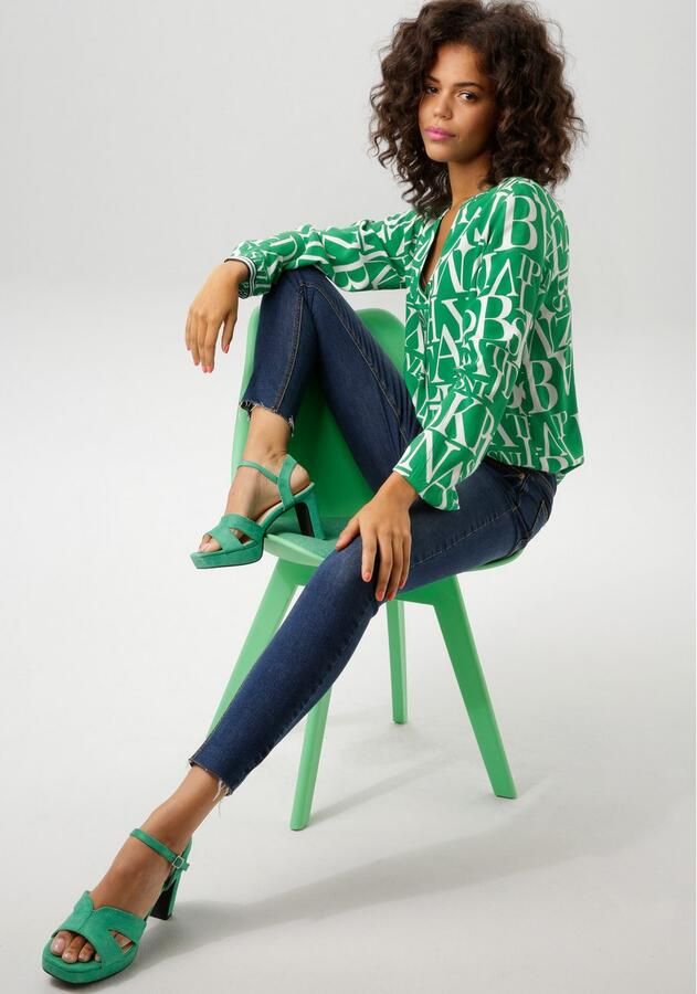 Aniston CASUAL Blouse zonder sluiting met letters gedessineerd - Foto 4