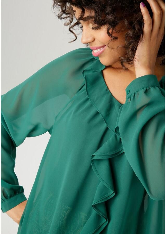 Aniston CASUAL Blouse zonder sluiting met ruches op de v-hals en op het voorpand nieuwe collectie - Foto 4