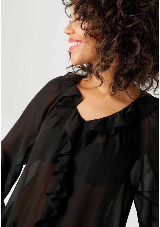 Aniston CASUAL Blouse zonder sluiting met ruches op de v-hals en op het voorpand nieuwe collectie - Foto 3