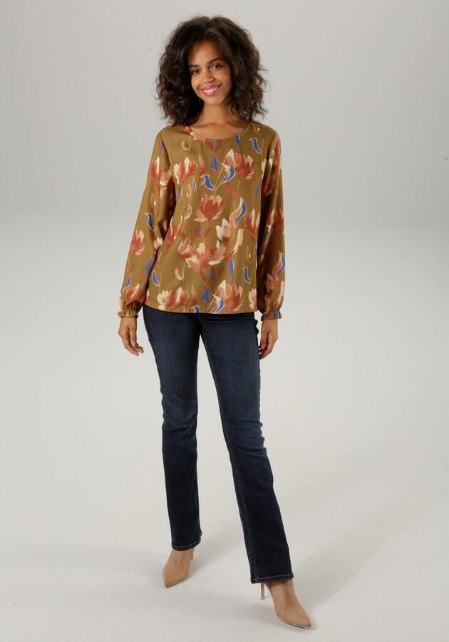 Aniston CASUAL Blouse zonder sluiting met schilderachtig bloesemprint elk stuk is uniek - Foto 5