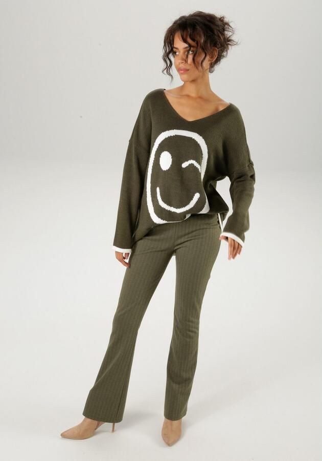 Aniston CASUAL Broek met wijde pijpen met kleurharmonisch visgraatpatroon - Foto 5