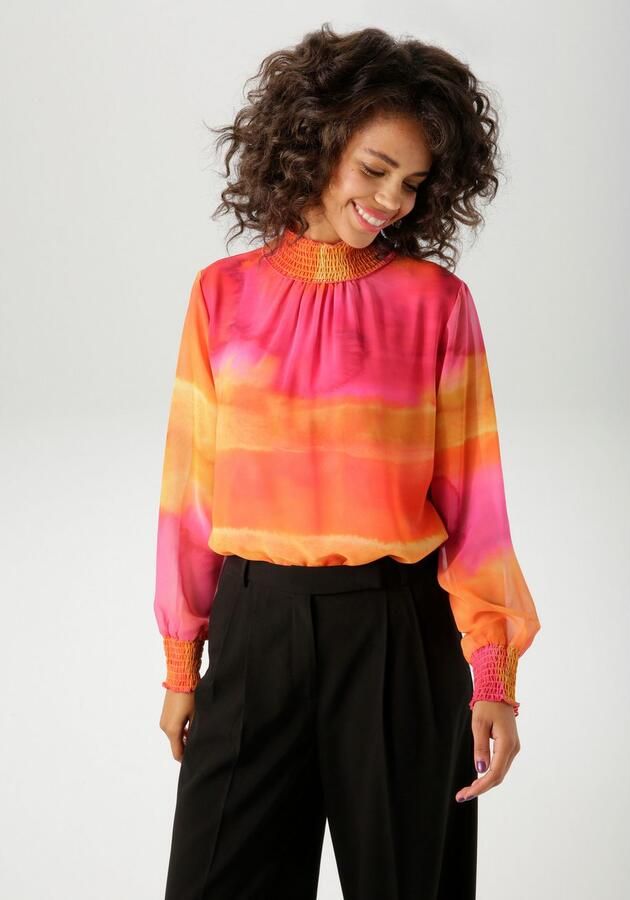 Aniston CASUAL Chiffon blouse in kleurrijk batik-dessin elk deel een unicum nieuwe collectie - Foto 4