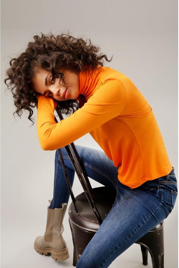 Aniston CASUAL Colshirt in zwart met bonte print of 4 trendy effen kleuren - Foto 4