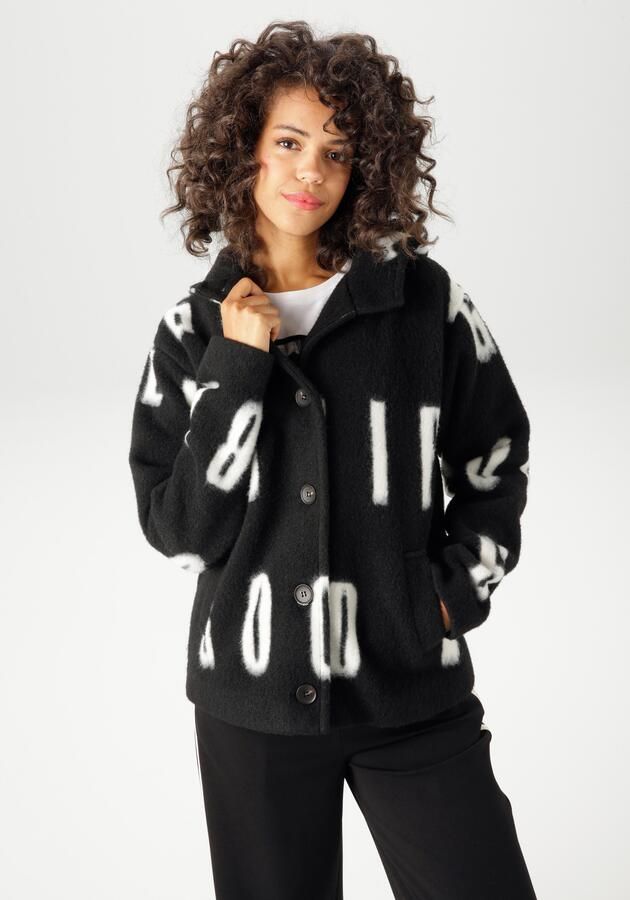 Aniston CASUAL Fleecejack met grootvlak opschrift "good vibes" nieuwe collectie - Foto 5