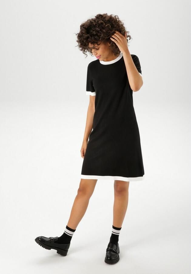 Aniston CASUAL Gebreide jurk met contrasterende ribboorden nieuwe collectie - Foto 3