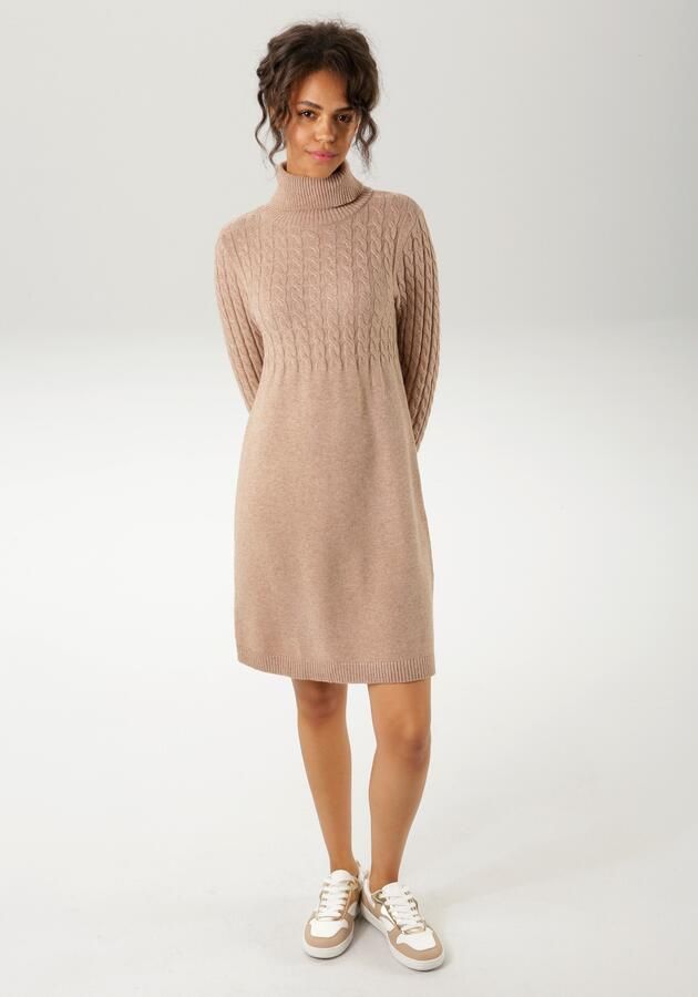 Aniston CASUAL Gebreide jurk met kabelpatroon in het bovenstuk en de lange mouwen - Foto 7