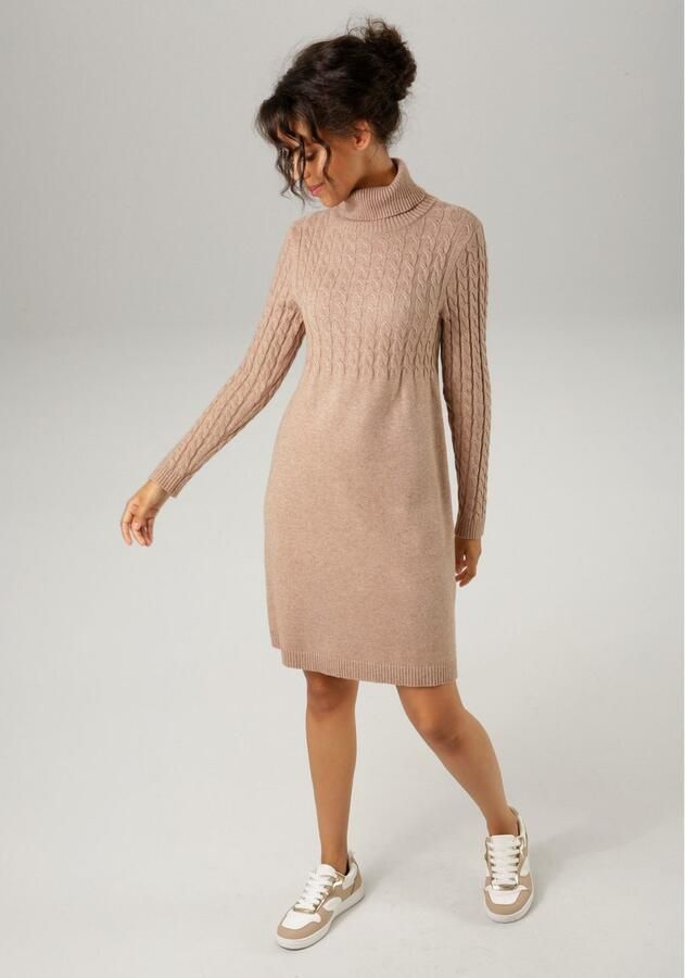 Aniston CASUAL Gebreide jurk met kabelpatroon in het bovenstuk en de lange mouwen - Foto 4