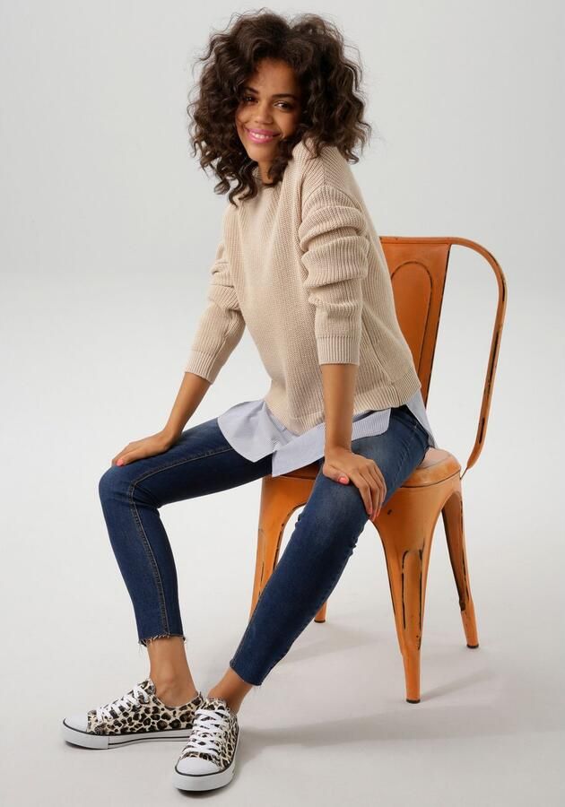 Aniston CASUAL Gebreide trui gestreepte blouse-inzet onderlangs - Foto 5