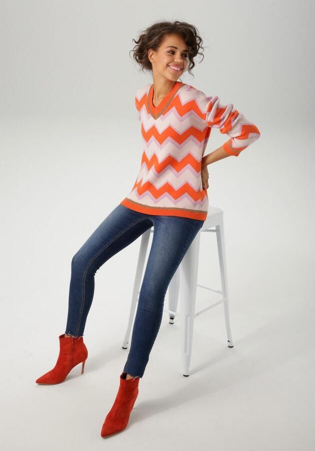 Aniston CASUAL Gebreide trui in interessant zigzag-patroon nieuwe collectie - Foto 5