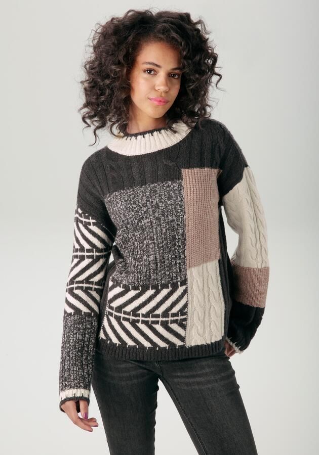 Aniston CASUAL Gebreide trui in kleurharmonisch patchpatroon nieuwe collectie - Foto 7