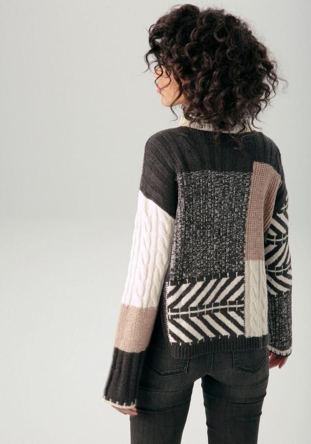 Aniston CASUAL Gebreide trui in kleurharmonisch patchpatroon nieuwe collectie - Foto 5