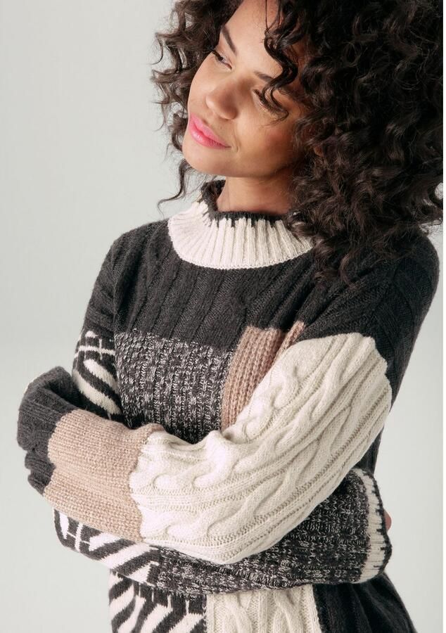 Aniston CASUAL Gebreide trui in kleurharmonisch patchpatroon nieuwe collectie - Foto 3