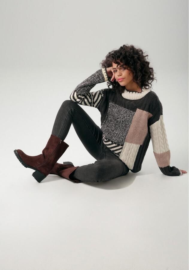 Aniston CASUAL Gebreide trui in kleurharmonisch patchpatroon nieuwe collectie - Foto 4