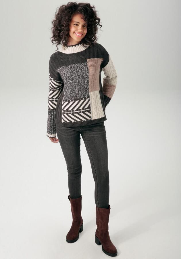 Aniston CASUAL Gebreide trui in kleurharmonisch patchpatroon nieuwe collectie - Foto 6