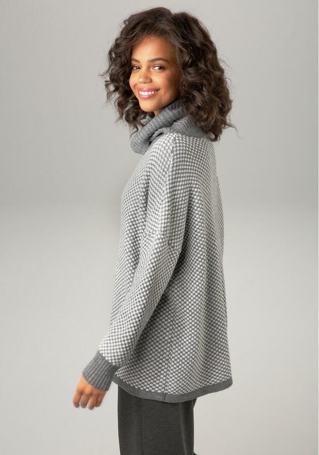 Aniston CASUAL Gebreide trui in ruitpatroon met streeplook - Foto 3