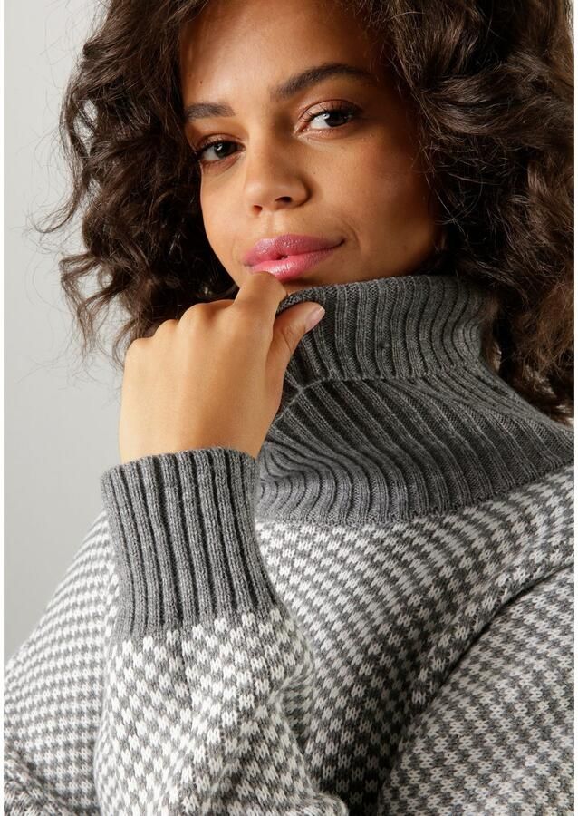 Aniston CASUAL Gebreide trui in ruitpatroon met streeplook - Foto 2