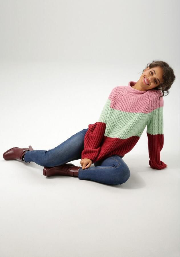 Aniston CASUAL Gebreide trui in trendy color-blocking nieuwe collectie - Foto 4