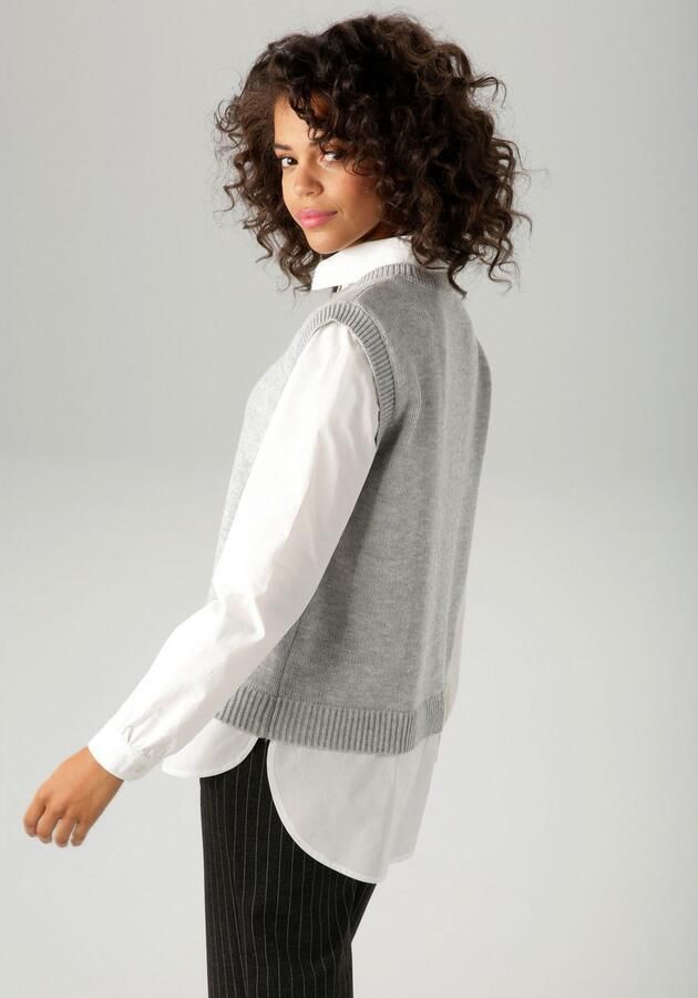 Aniston CASUAL Gebreide trui met blouse-inzet nieuwe collectie - Foto 3