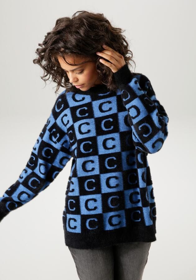 Aniston CASUAL Gebreide trui met extravagante 2-kleurige vierkanten - Foto 7