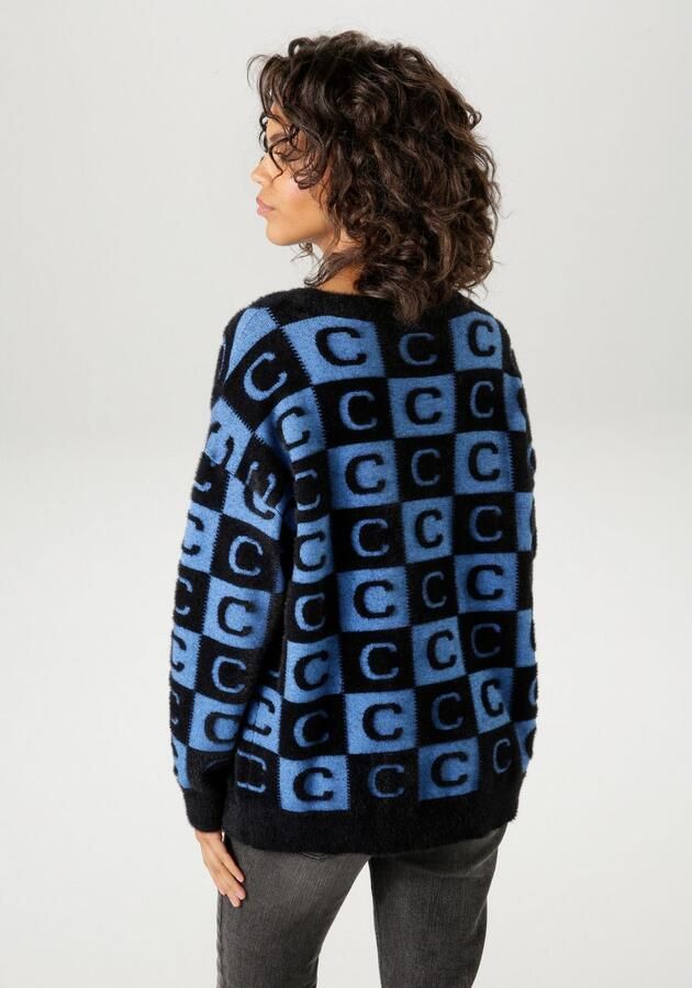 Aniston CASUAL Gebreide trui met extravagante 2-kleurige vierkanten - Foto 4