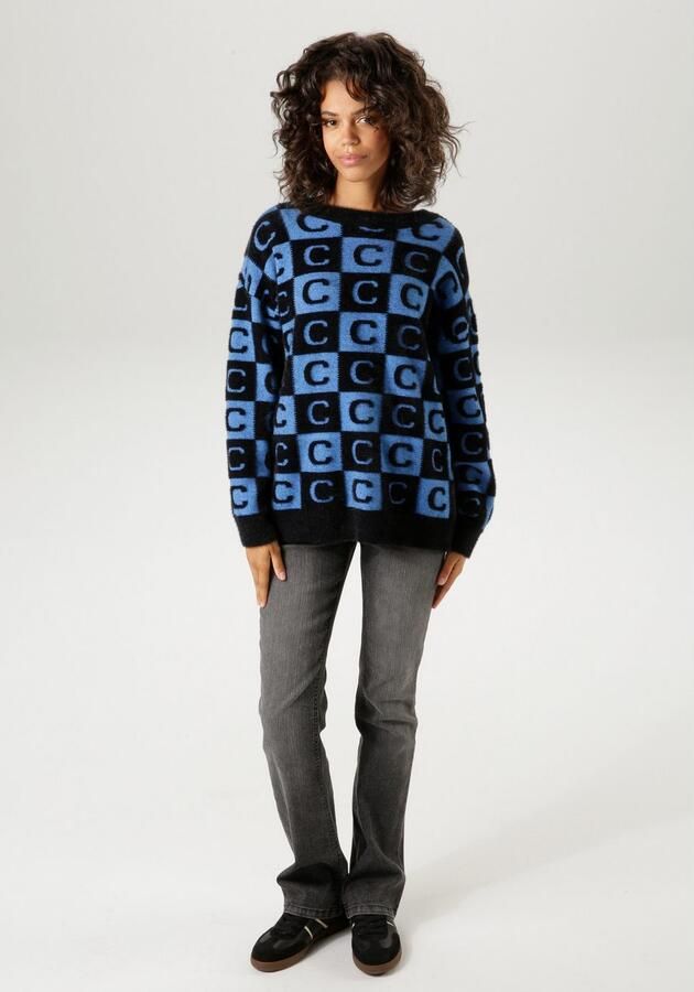 Aniston CASUAL Gebreide trui met extravagante 2-kleurige vierkanten - Foto 5