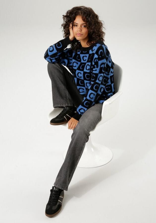 Aniston CASUAL Gebreide trui met extravagante 2-kleurige vierkanten - Foto 6