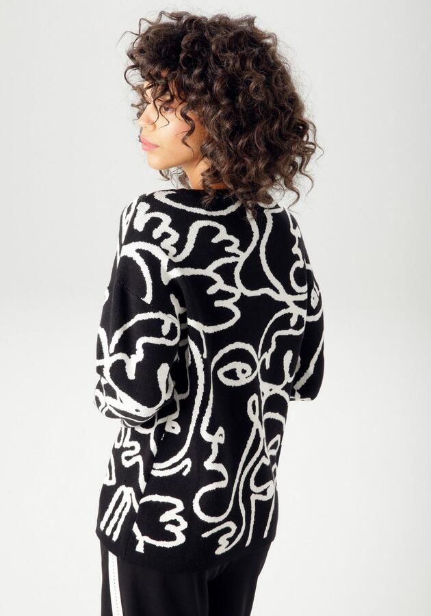 Aniston CASUAL Gebreide trui met fantasierijk grafisch jacquardpatroon nieuwe collectie - Foto 4