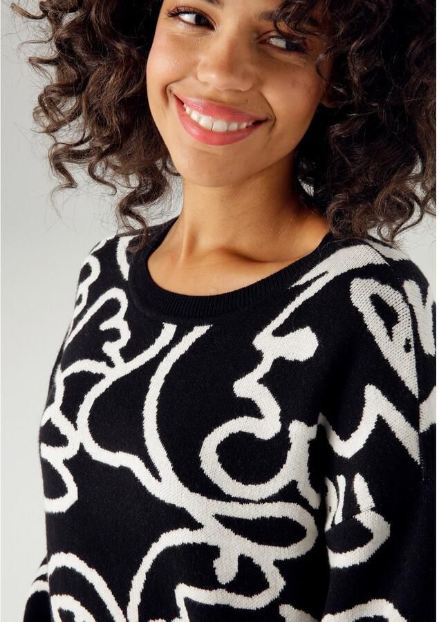 Aniston CASUAL Gebreide trui met fantasierijk grafisch jacquardpatroon nieuwe collectie - Foto 3