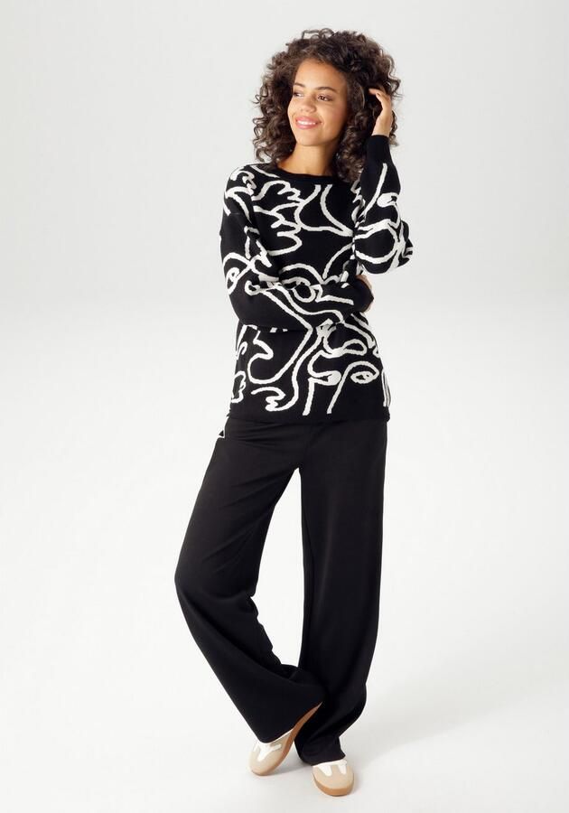 Aniston CASUAL Gebreide trui met fantasierijk grafisch jacquardpatroon nieuwe collectie - Foto 5