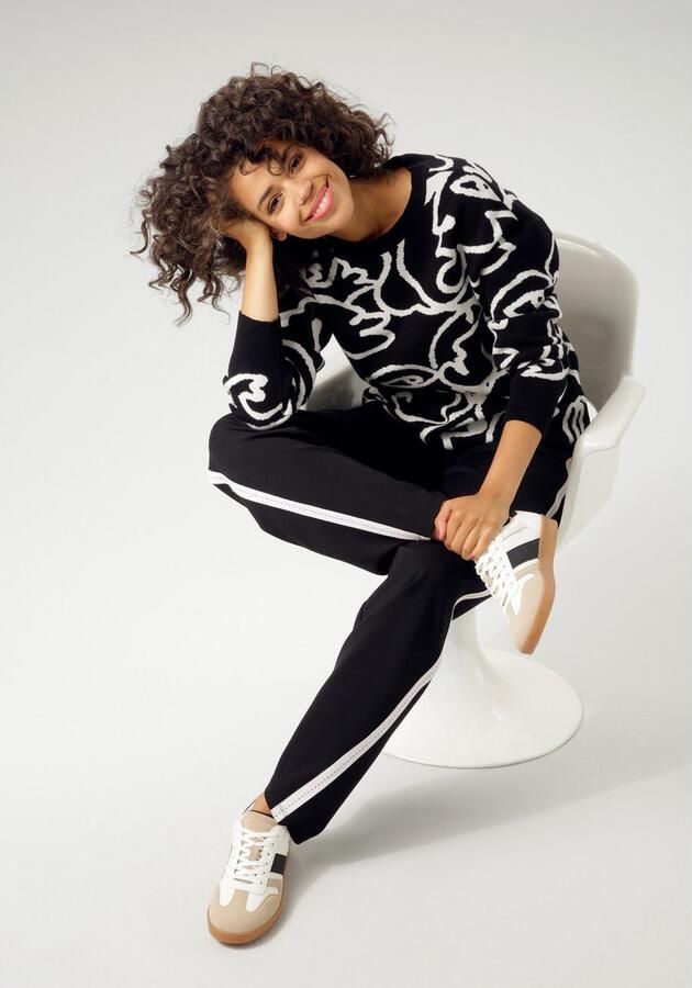 Aniston CASUAL Gebreide trui met fantasierijk grafisch jacquardpatroon nieuwe collectie - Foto 6