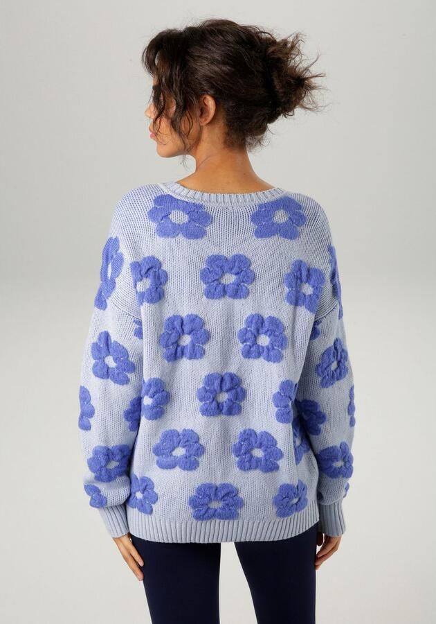 Aniston CASUAL Gebreide trui met gebreide bloemen - Foto 5