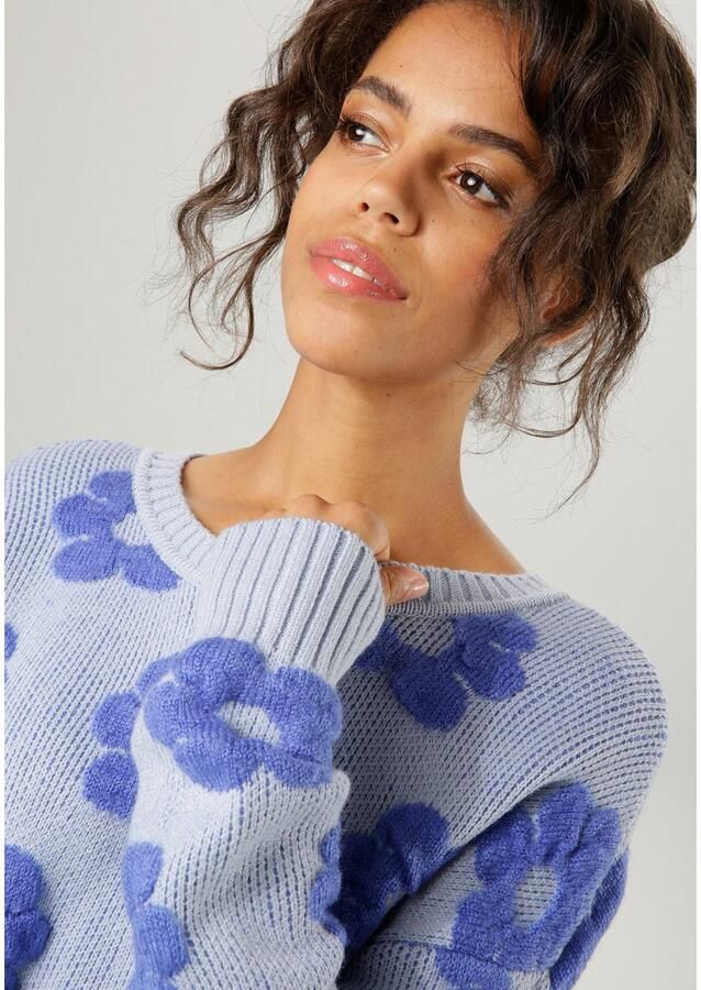 Aniston CASUAL Gebreide trui met gebreide bloemen - Foto 4