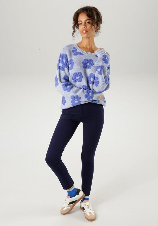 Aniston CASUAL Gebreide trui met gebreide bloemen - Foto 6