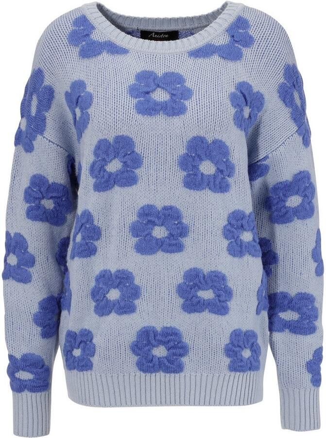 Aniston CASUAL Gebreide trui met gebreide bloemen - Foto 2