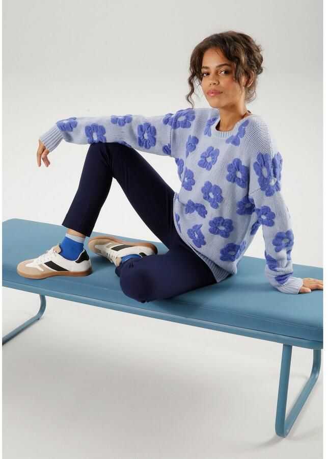 Aniston CASUAL Gebreide trui met gebreide bloemen - Foto 3