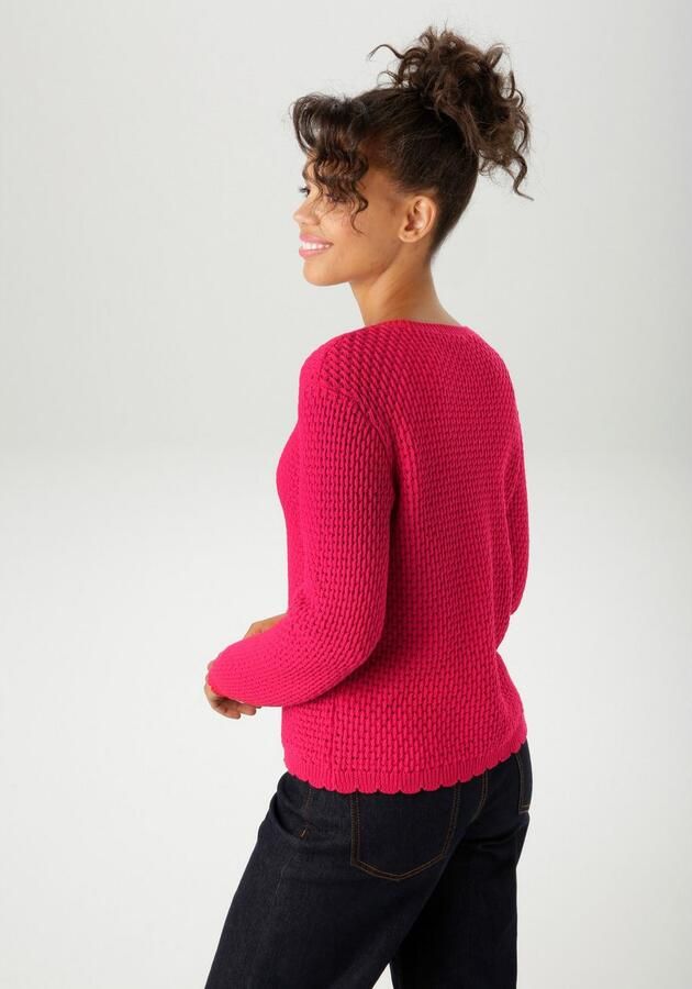 Aniston CASUAL Gebreide trui met golvende chetten aan de zoom en de lange mouwen nieuwe collectie - Foto 3