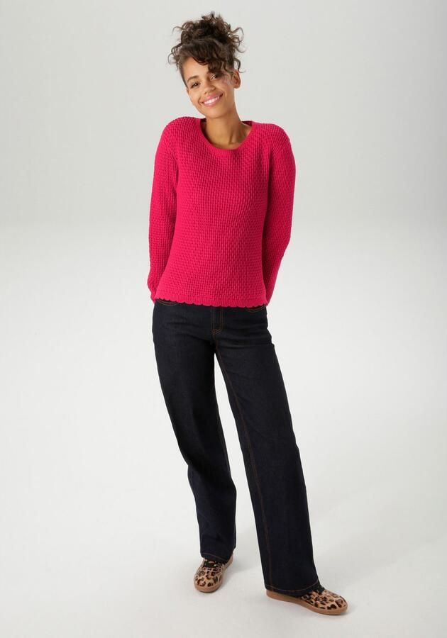 Aniston CASUAL Gebreide trui met golvende chetten aan de zoom en de lange mouwen nieuwe collectie - Foto 4