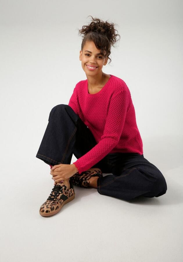 Aniston CASUAL Gebreide trui met golvende chetten aan de zoom en de lange mouwen nieuwe collectie - Foto 6