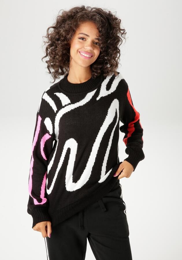 Aniston CASUAL Gebreide trui met grafisch patroon in color-blocking nieuwe collectie - Foto 5
