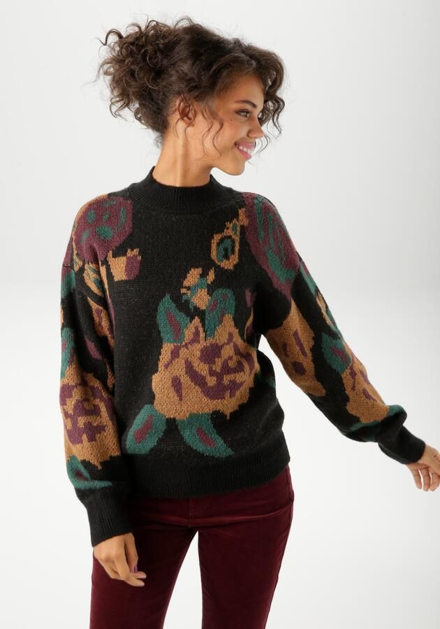 Aniston CASUAL Gebreide trui met grote ingebreide bloe nieuwe collectie - Foto 9