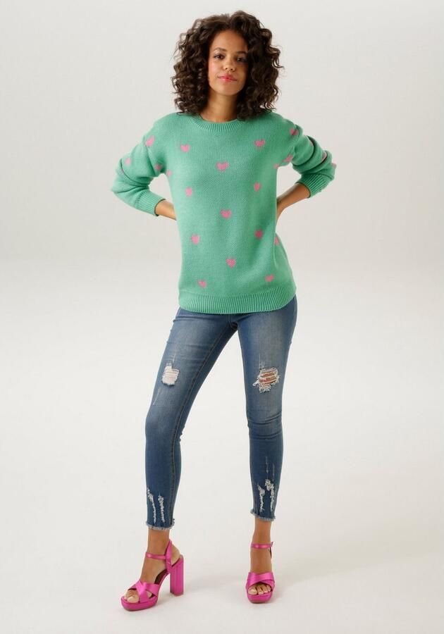 Aniston CASUAL Gebreide trui met ingebrachte hartjes - Foto 5