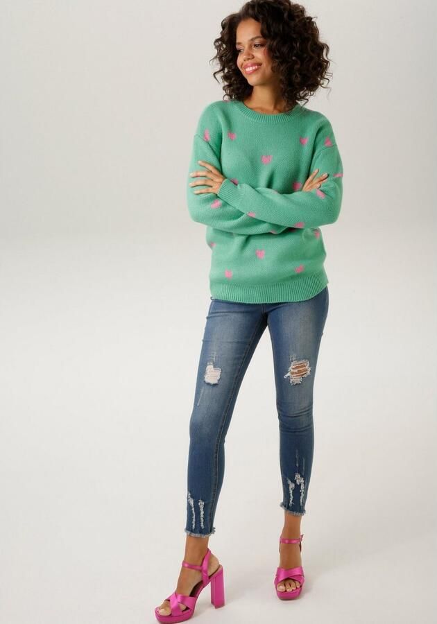 Aniston CASUAL Gebreide trui met ingebrachte hartjes - Foto 6