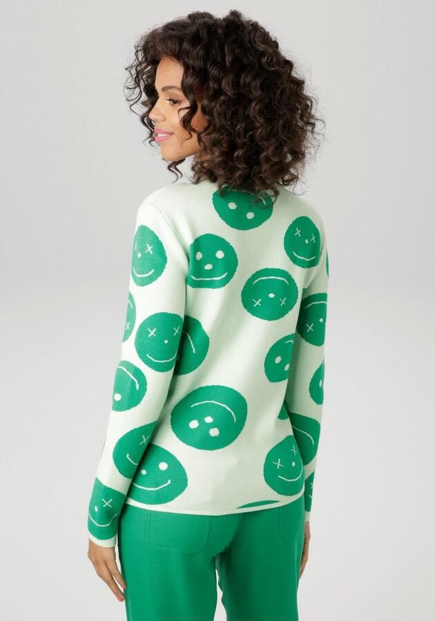 Aniston CASUAL Gebreide trui met ingebrachte smileys - Foto 4