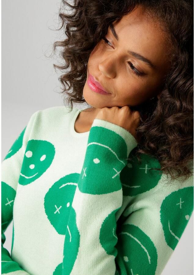 Aniston CASUAL Gebreide trui met ingebrachte smileys - Foto 3