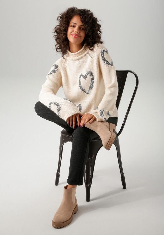 Aniston CASUAL Gebreide trui met ingebreide harten nieuwe collectie - Foto 6